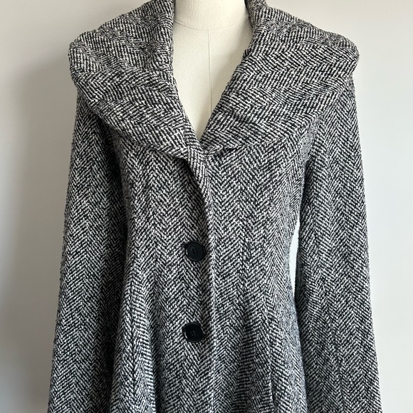 Express Y2k Black White Wool Blend Herringbone Coat Womens S - Picture 11 of 12